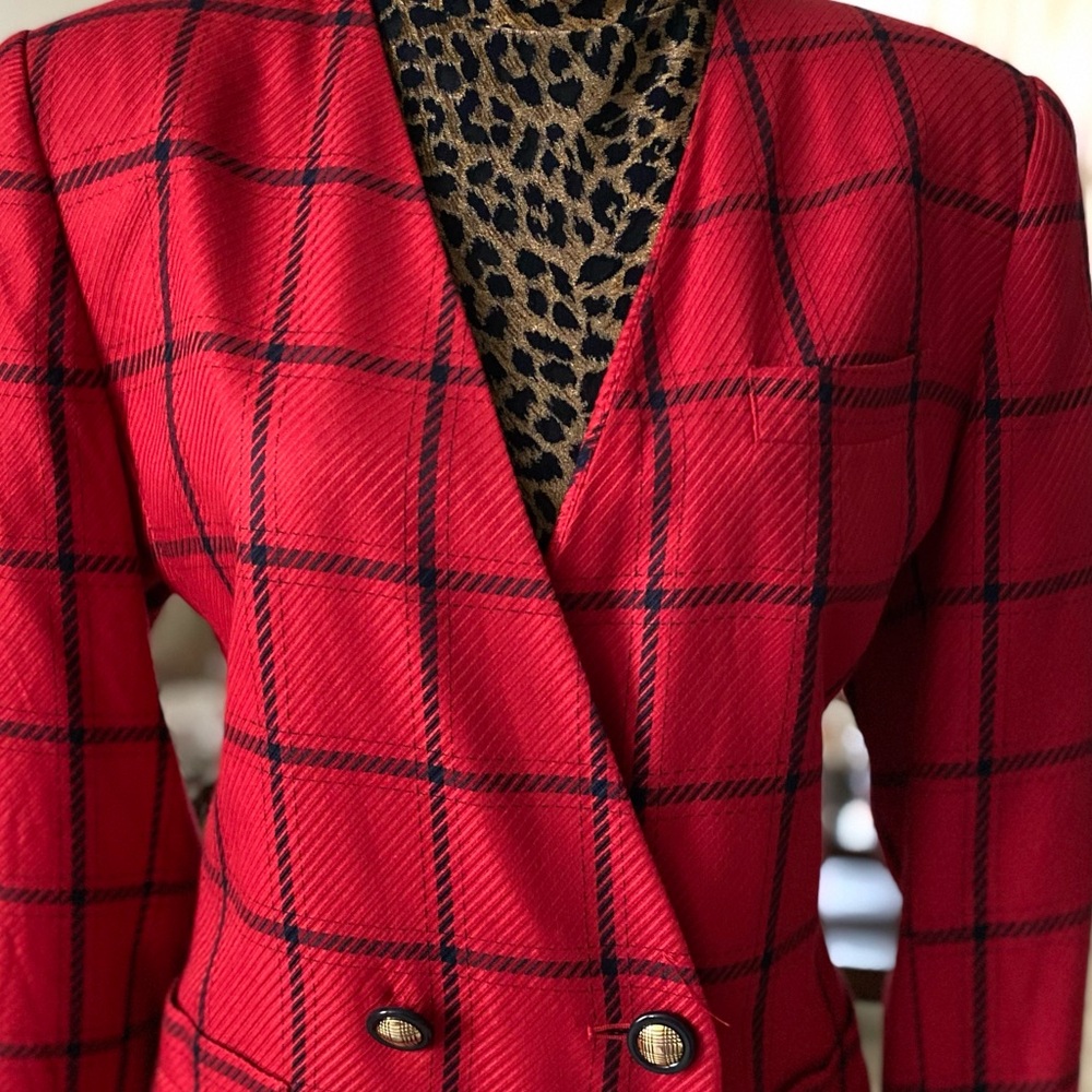 Classic Red Windowpane Double-Breasted Blazer - image 4